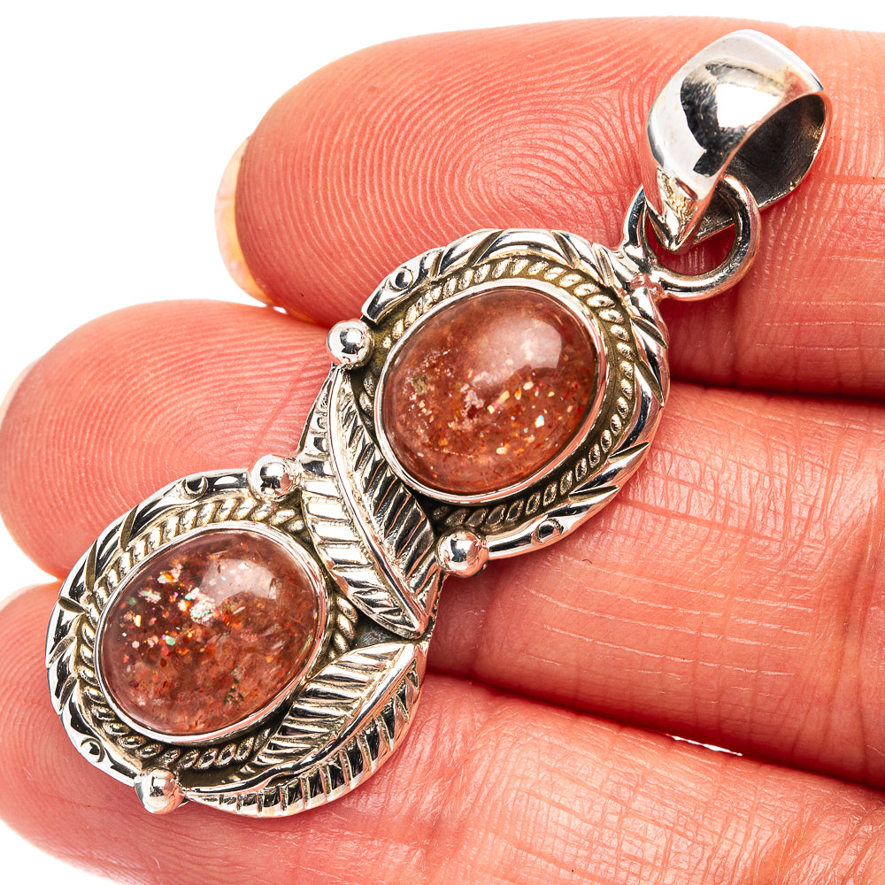 Native Style Sunstone Pendant 1 3/4" (.925 Sterling Silver)