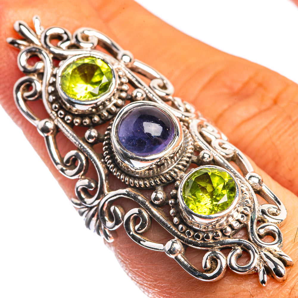 Large Tanzanite, Peridot 925 Sterling Silver Ring Size 6.5
