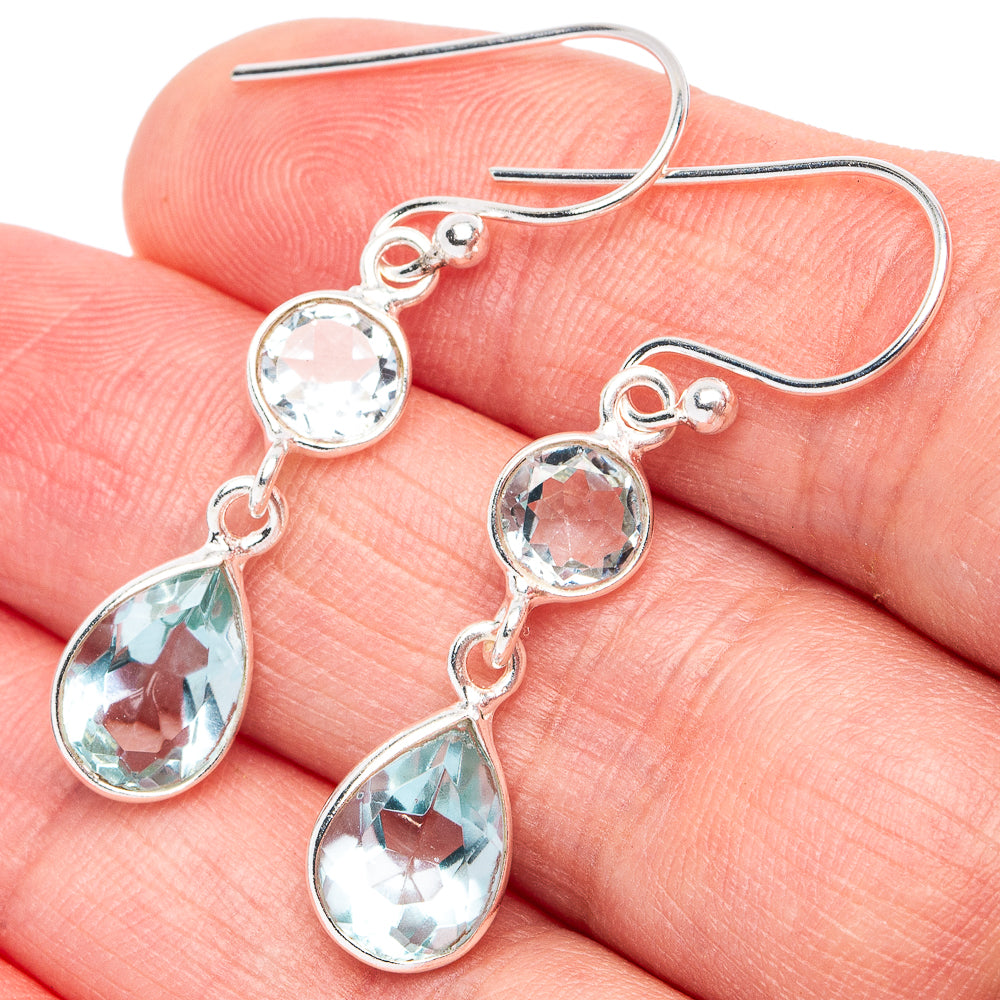 Blue Topaz Earrings 1 1/2" (925 Sterling Silver) E2912