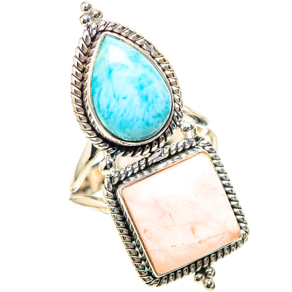 Large Rose Quartz, Larimar Ring Size 8.75 (925 Sterling Silver) RING139303
