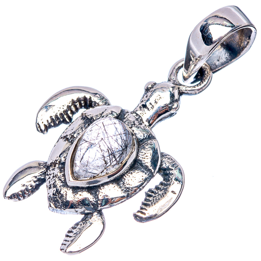 Tourmalinated Quartz Seaturtle Dainty Pendant 1 1/8" (925 Sterling Silver) P43553