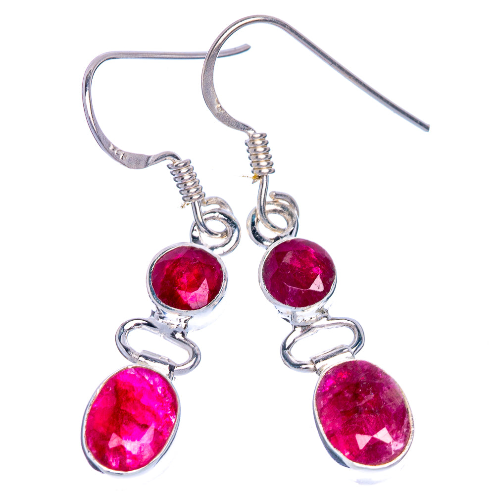 Glass Filled Ruby Earrings 1 3/8" (925 Sterling Silver) E433511