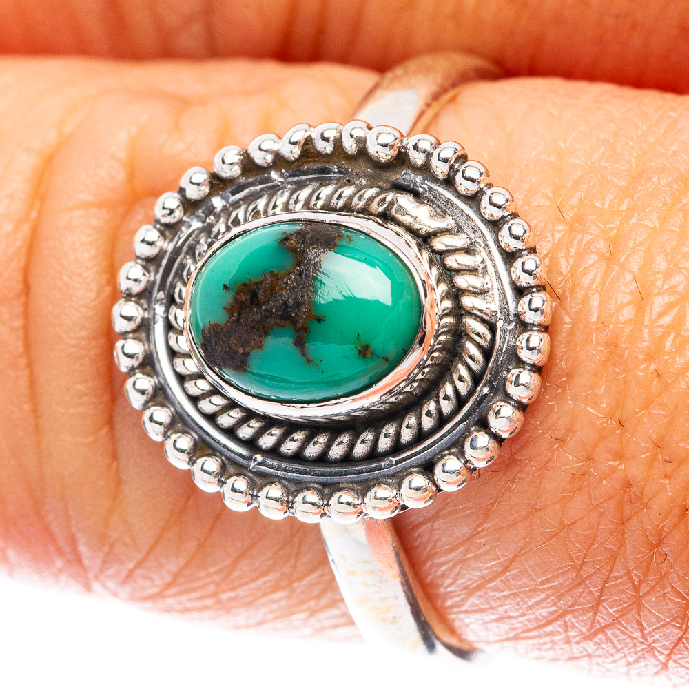 Tibetan Turquoise Dainty Ring Size 7.75 (925 Sterling Silver) R5986