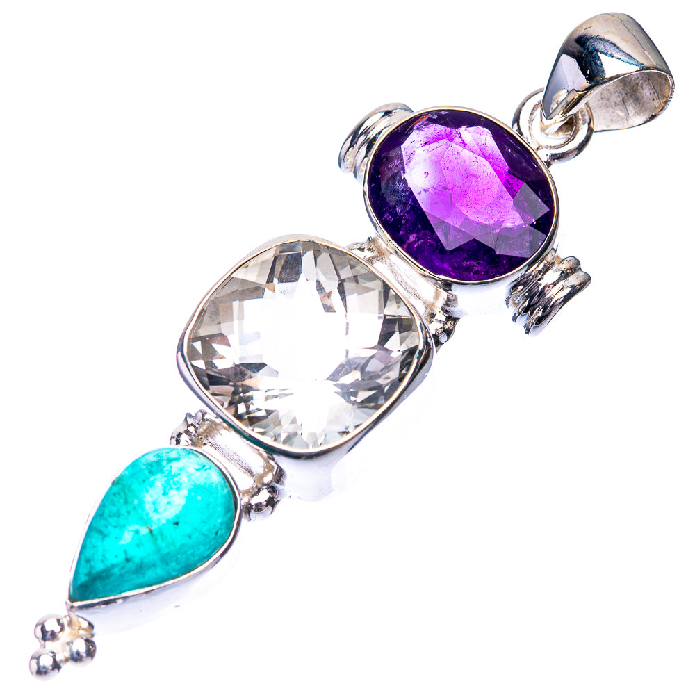 White Quartz, Amethyst, Blue Fluorite Pendant 2 1/4" (925 Sterling Silver) P38706