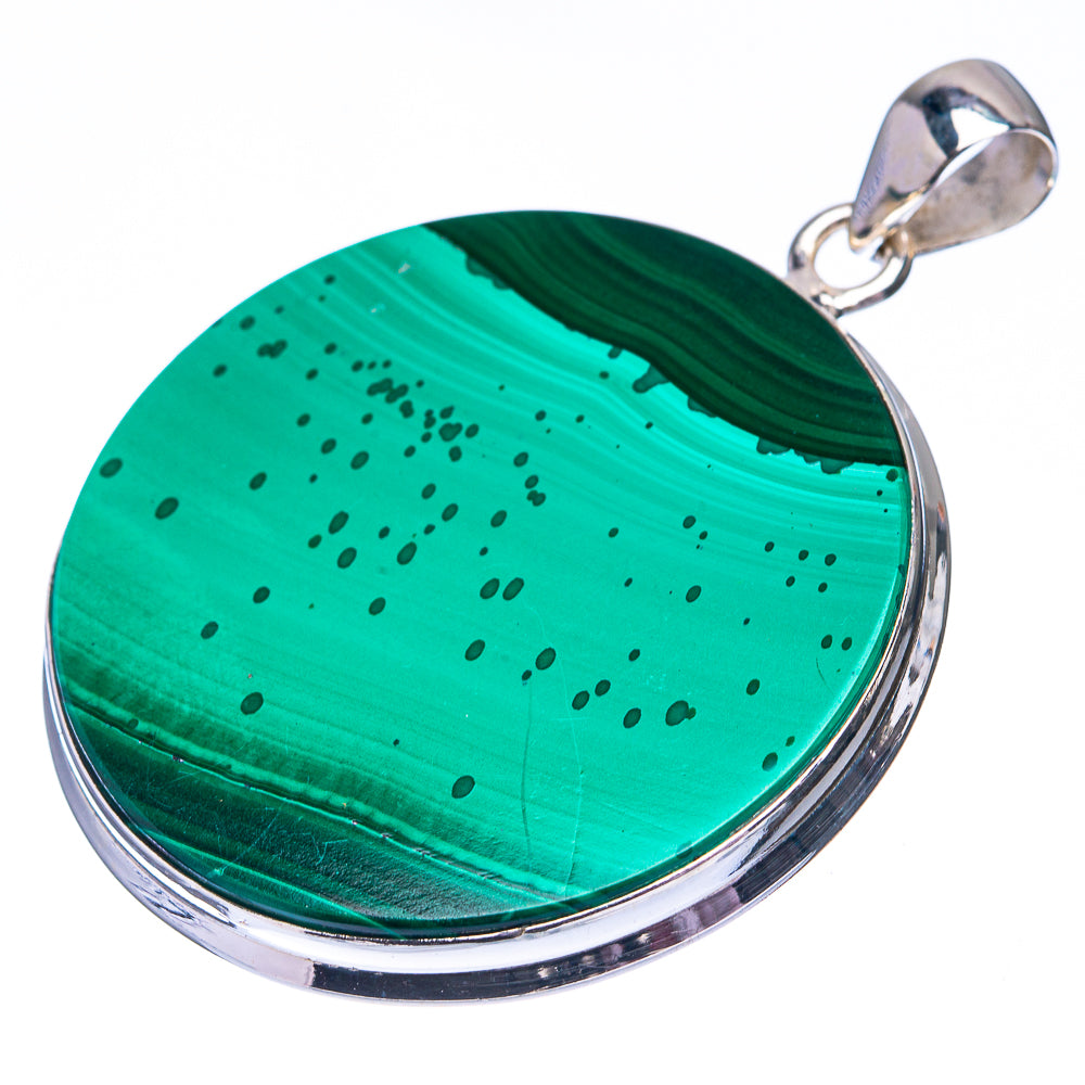 Malachite Coin 925 Sterling Silver Pendant 1 7/8" (925 Sterling Silver) PD38615