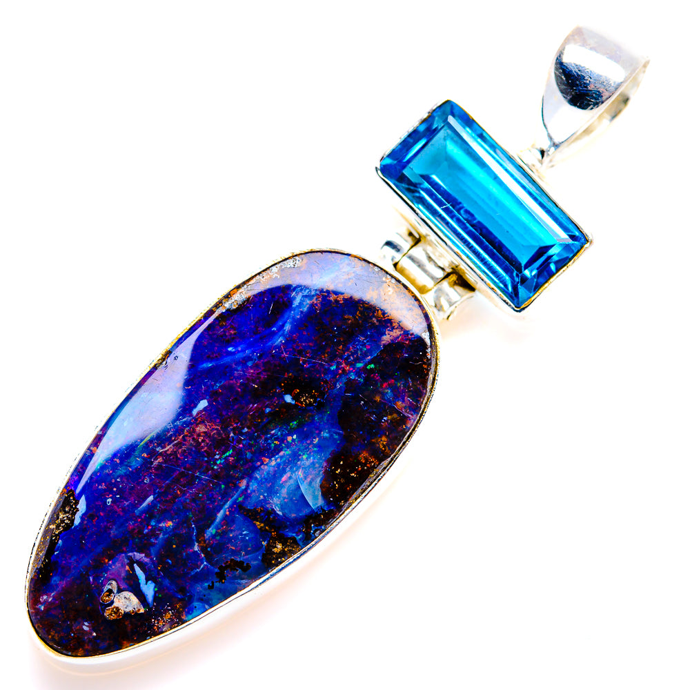 Boulder Opal, Blue Quartz Pendant 2" (925 Sterling Silver) PD38220