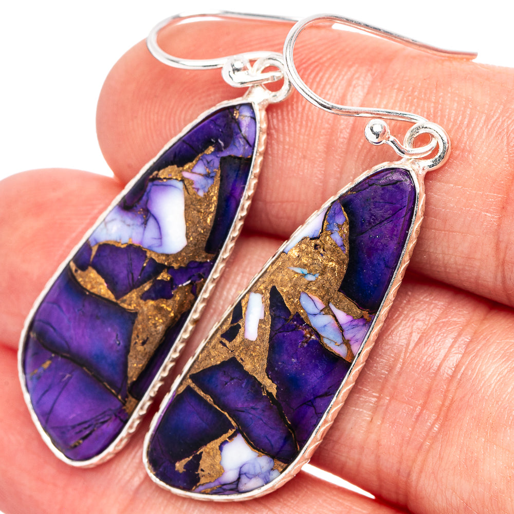 Purple Dahlia Mohave Turquoise Earrings 1 7/8" (.925 Sterling Silver)