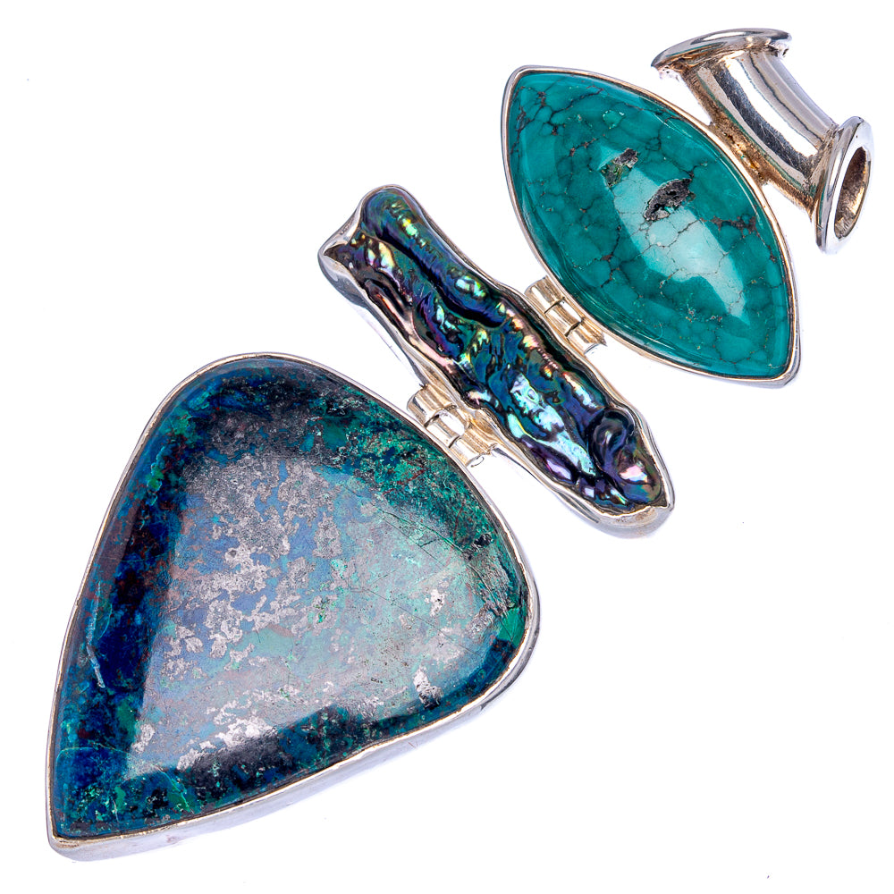 Huge Azurite, Titanium Mother Of Pearl, Tibetan Turquoise Pendant 3 1/8" (925 Sterling Silver) P40115