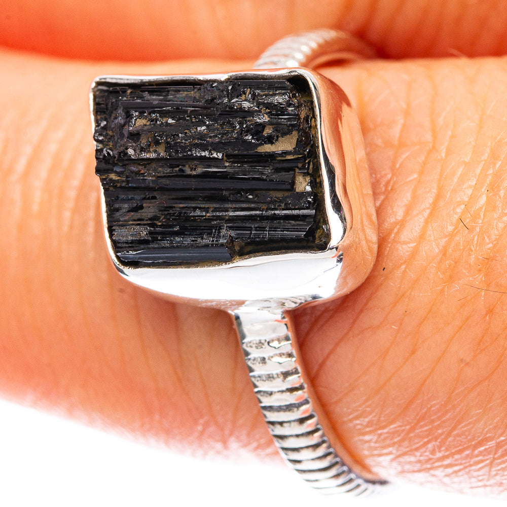 Black Tourmaline Dainty Ring Size 8 (925 Sterling Silver) R5136