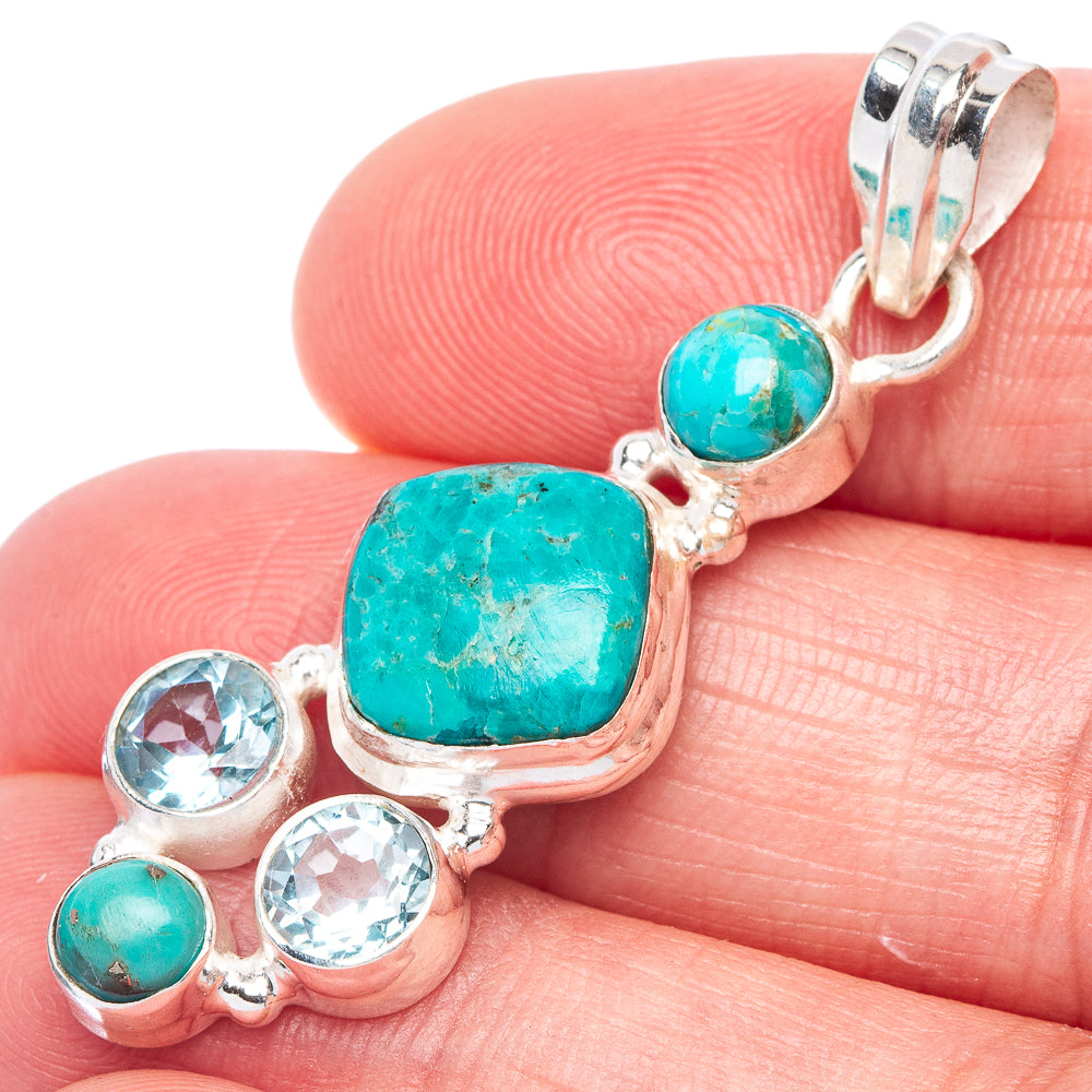 Rare Kingman Turquoise, Blue Topaz Pendant 1 3/4" (925 Sterling Silver) P41061