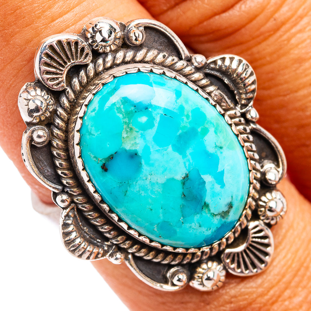 Exclusive Native Style Kingman Turquoise Ring Size 8 Adjustable (.925 Sterling Silver)