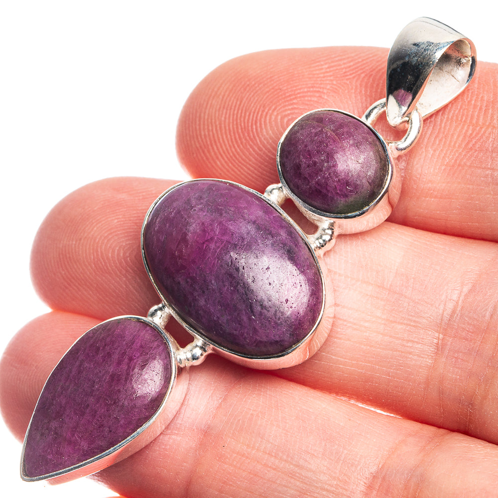 Ruby Zoisite 925 Sterling Silver Pendant 2 1/8"