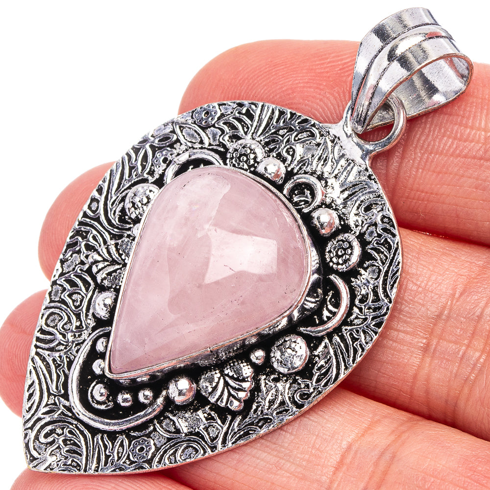 Rose Quartz Pendant 2 1/4" (German Silver)