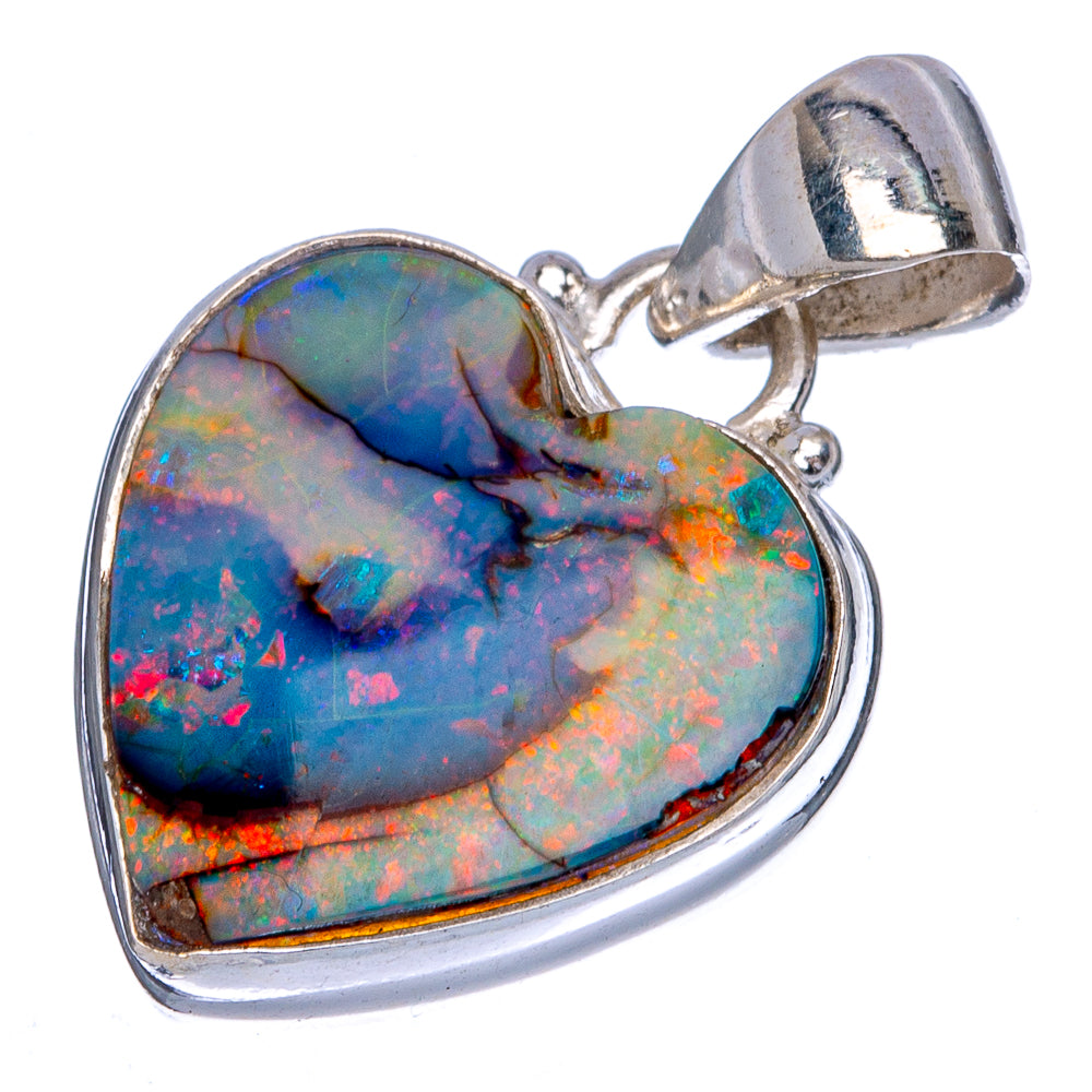 Rare Sterling Opal Heart Pendant 1 1/8" (925 Sterling Silver) P40459