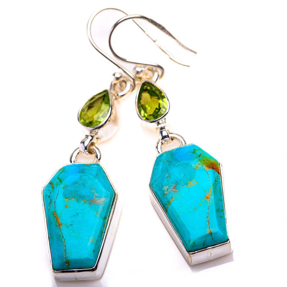 Chrysocolla, Peridot Earrings 1 7/8" (925 Sterling Silver) EARR432189