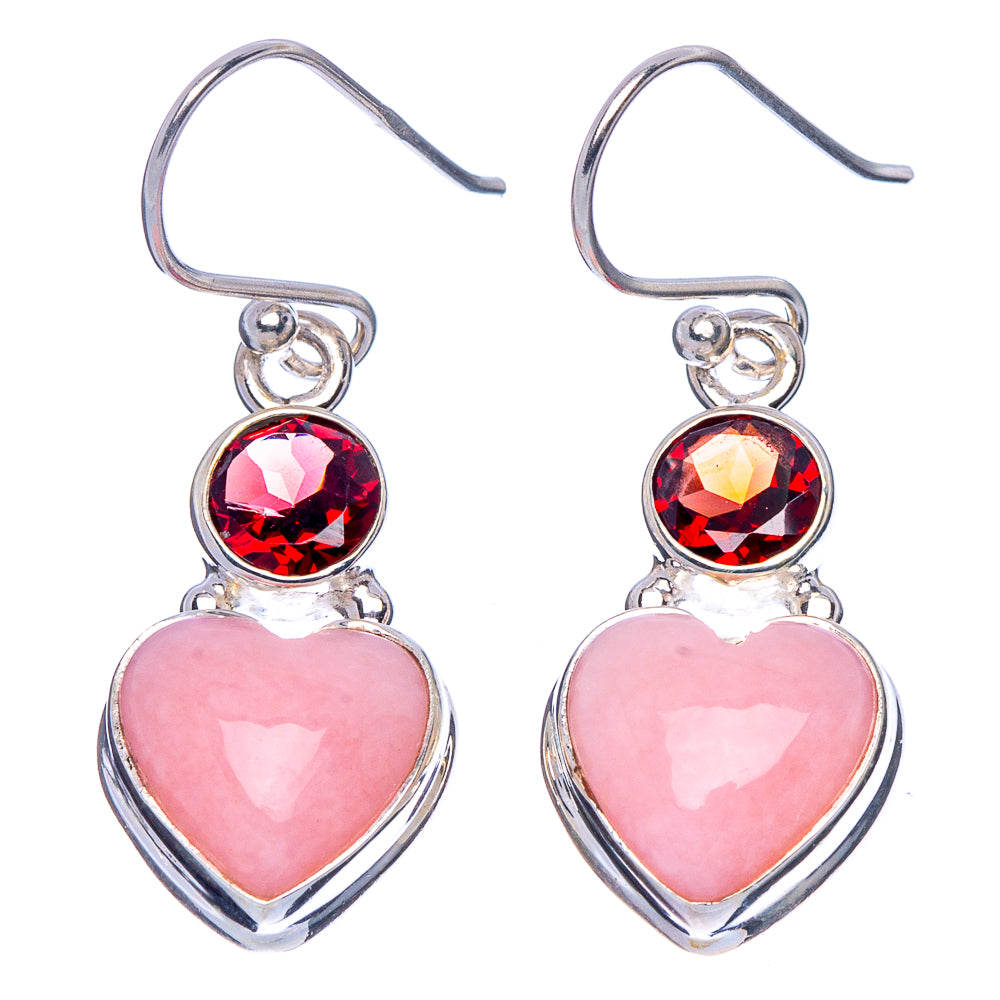 Queen Conch Shell, Garnet Heart Earrings 1 3/8" (925 Sterling Silver) E1814
