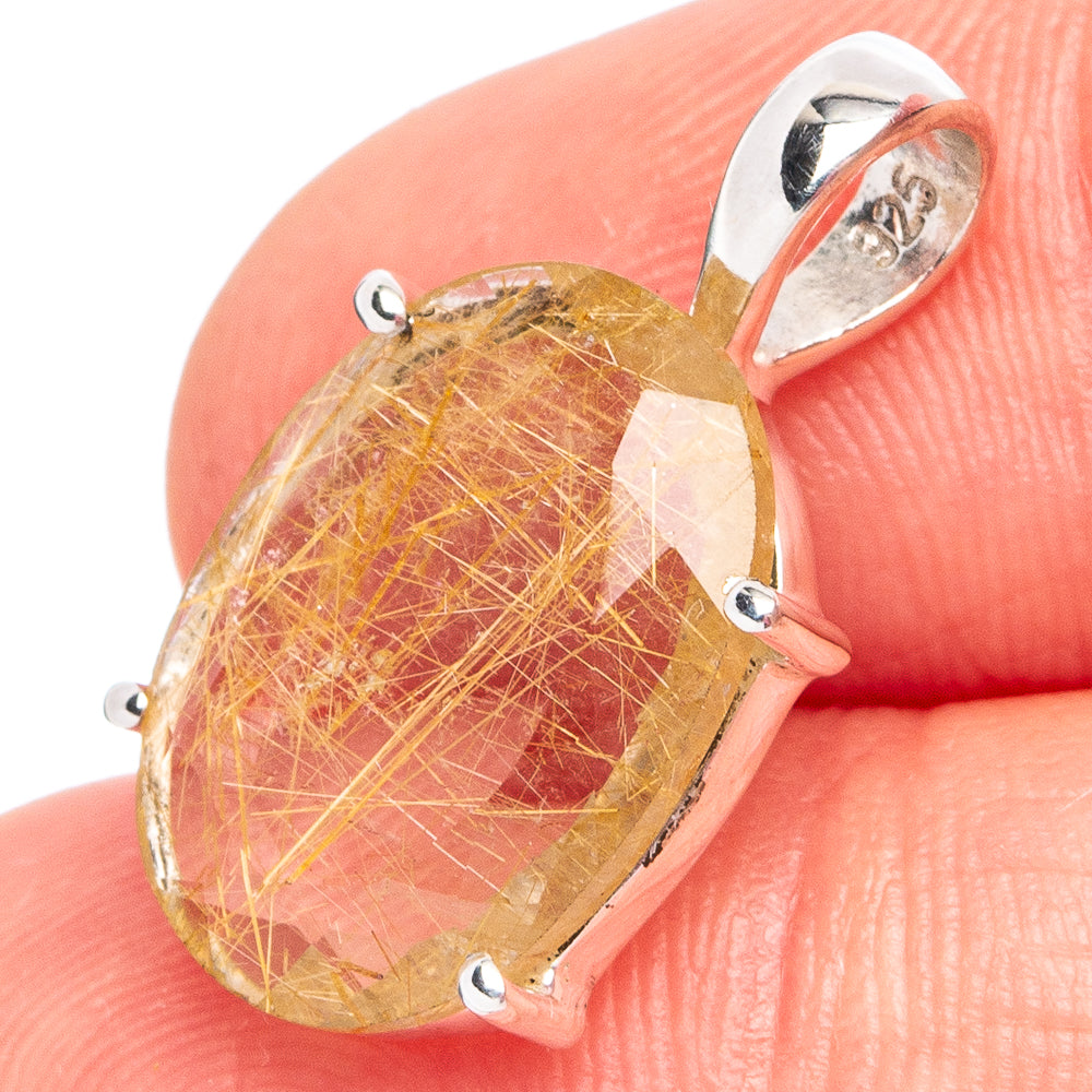 Rutilated Quartz Pendant 7/8" (.925 Sterling Silver)