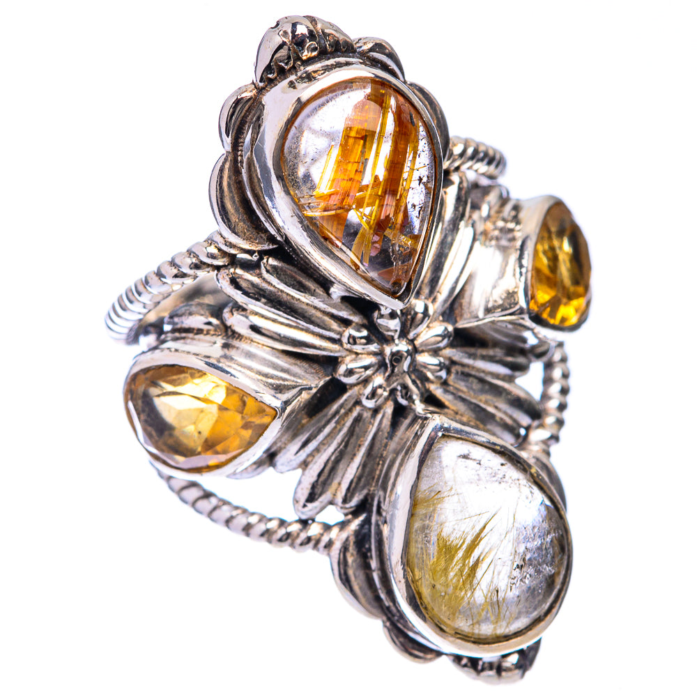 Large Rutilated Quartz, Citrine Ring Size 5 (925 Sterling Silver) R141412