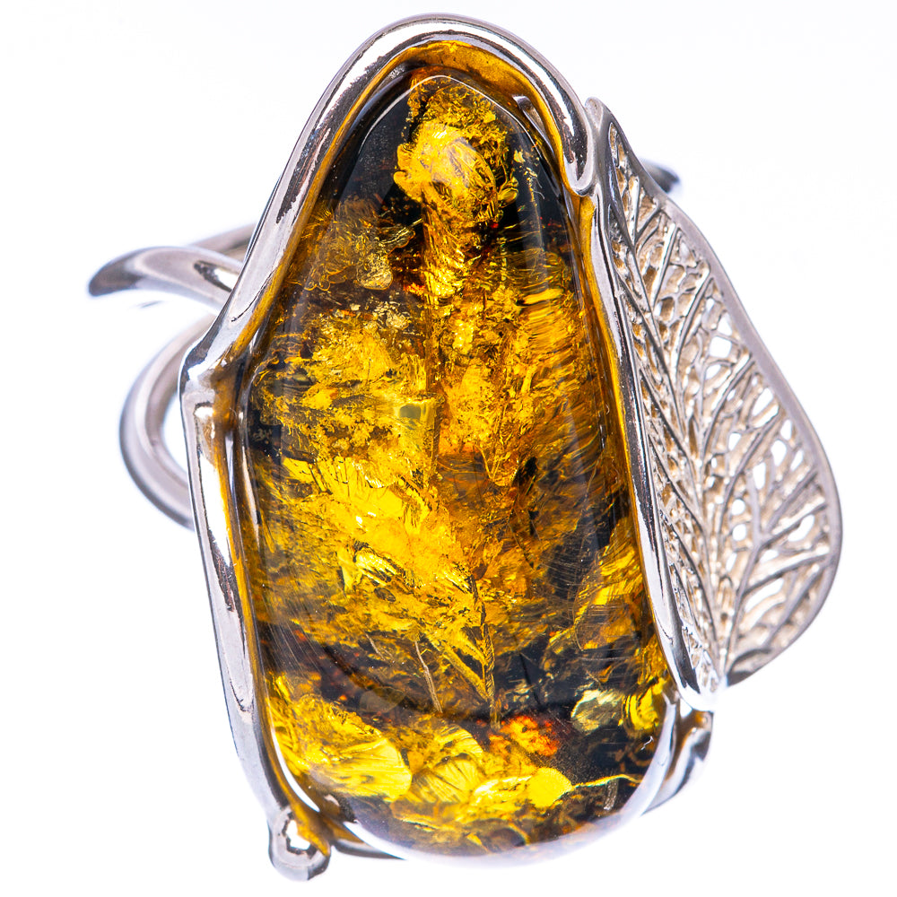 Baltic Amber Leaf Ring Size 8.5 (925 Sterling Silver) R1863