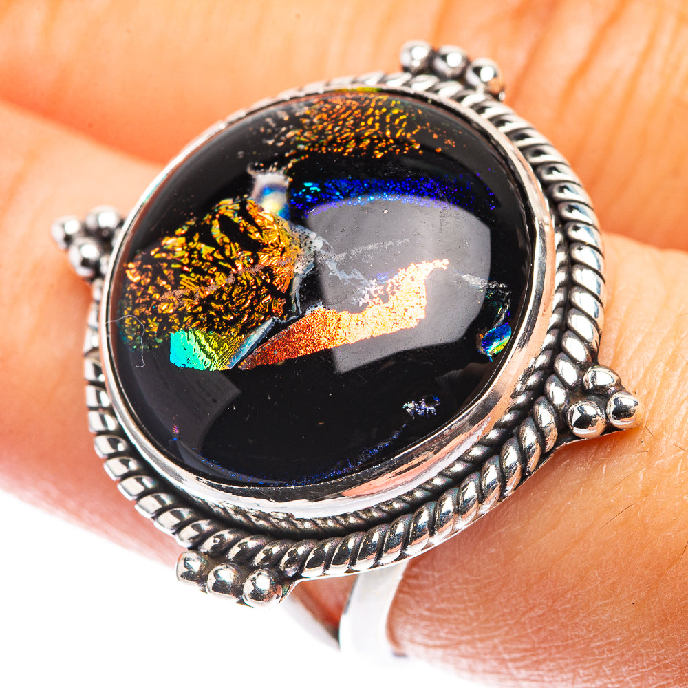 Large Dichroic Glass Ring Size 7.25 (925 Sterling Silver) R142735