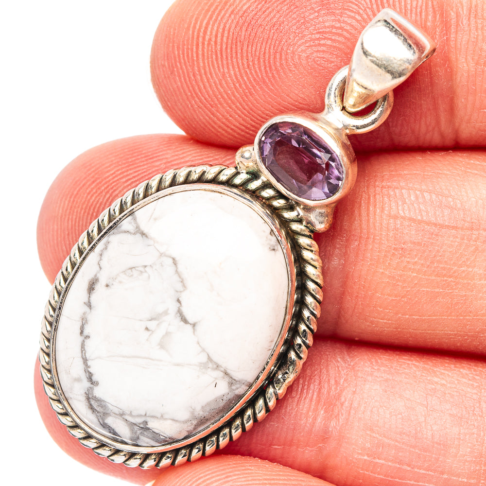 Howlite, Amethyst Pendant 1 5/8" (.925 Sterling Silver)