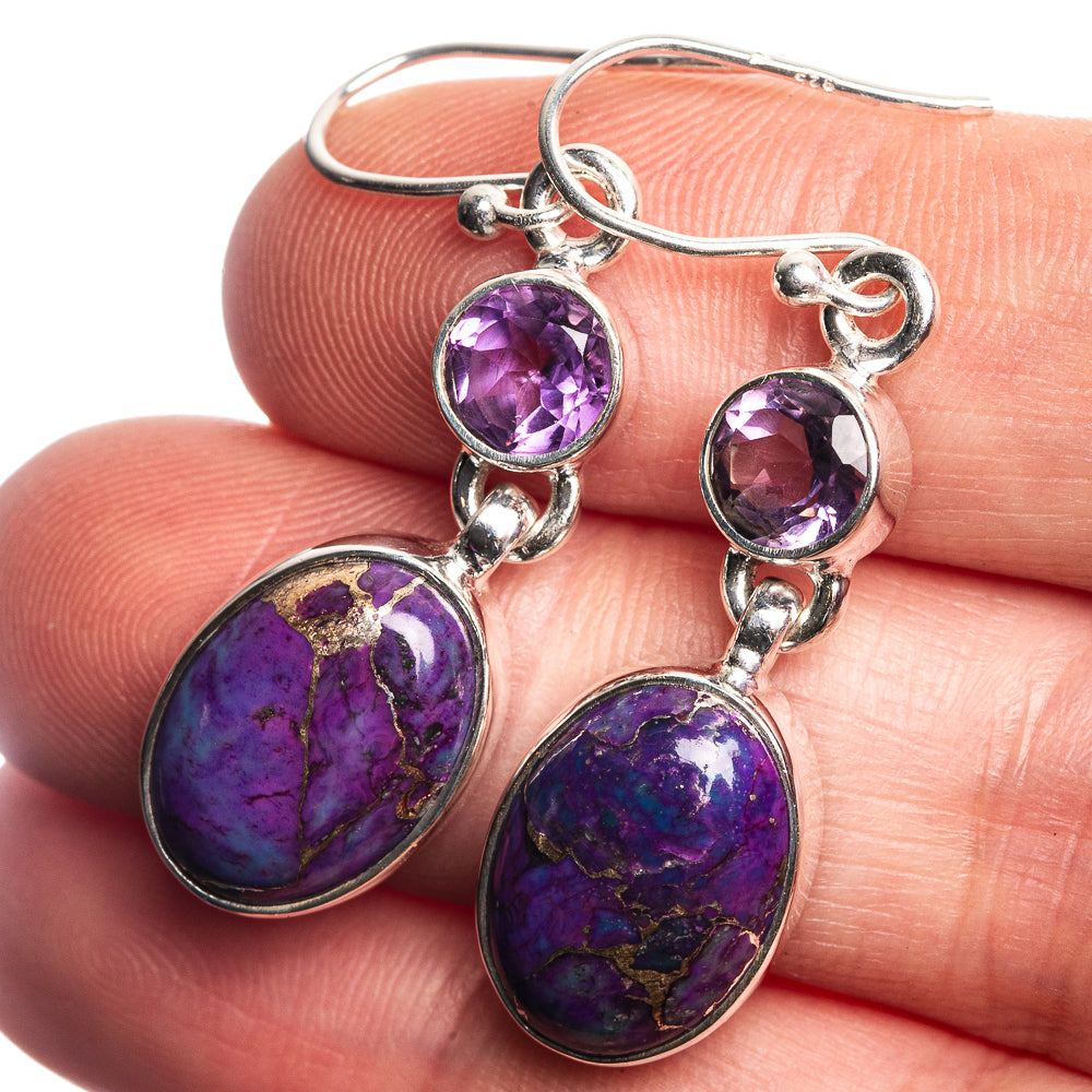 Purple Copper Composite Turquoise, Amethyst 925 Sterling Silver Earrings 1 5/8"