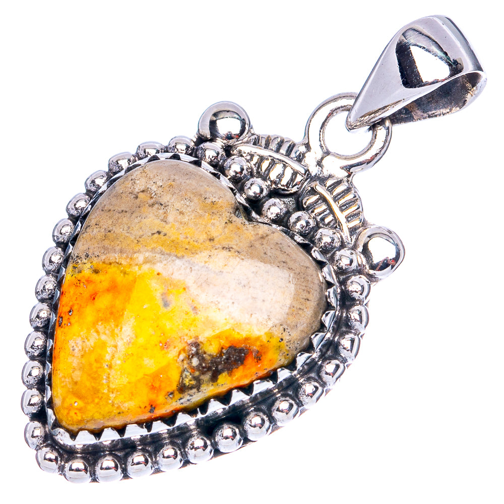 Bumble Bee Jasper Heart Pendant 1 1/4" (925 Sterling Silver) P41993