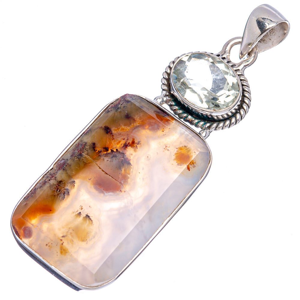 Premium Indonesian Plume Agate, Citrine Pendant 2 1/8" (.925 Sterling Silver)