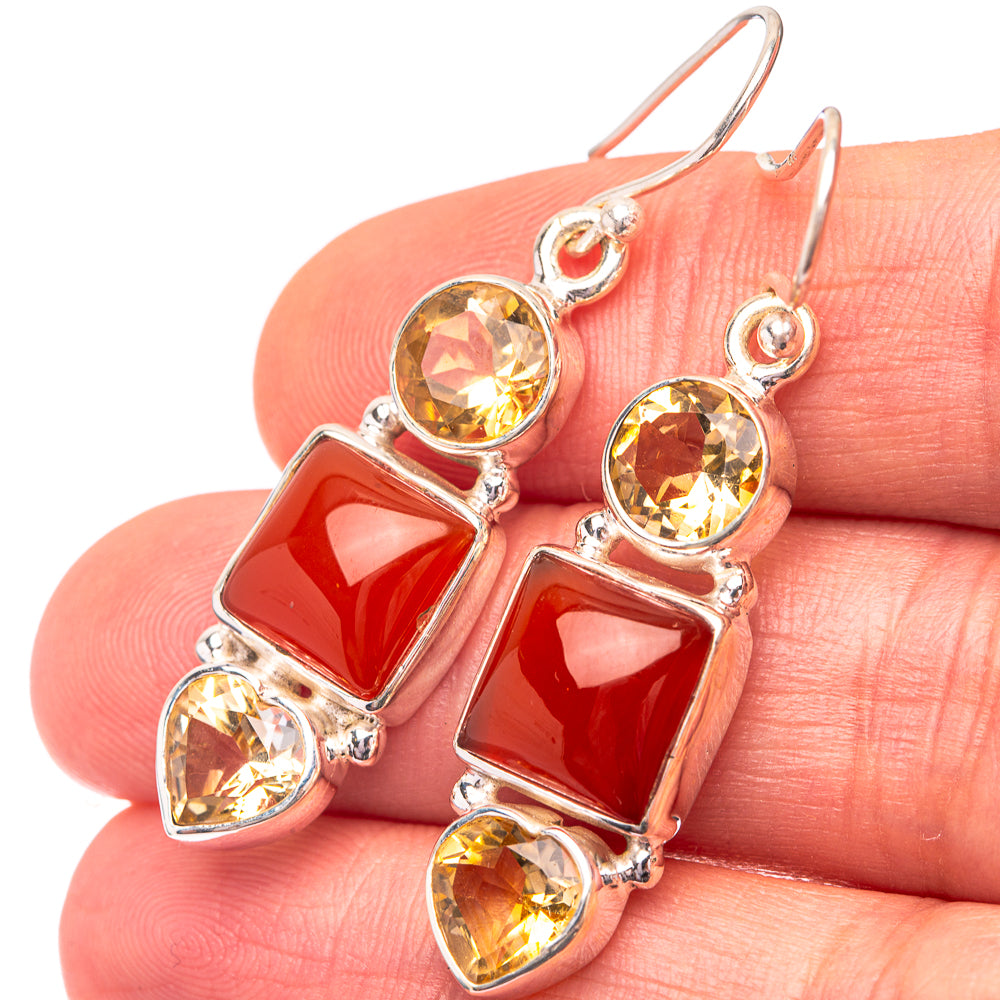 Carnelian, Citrine 925 Sterling Silver Earrings 1 3/4" (925 Sterling Silver) EARR432207