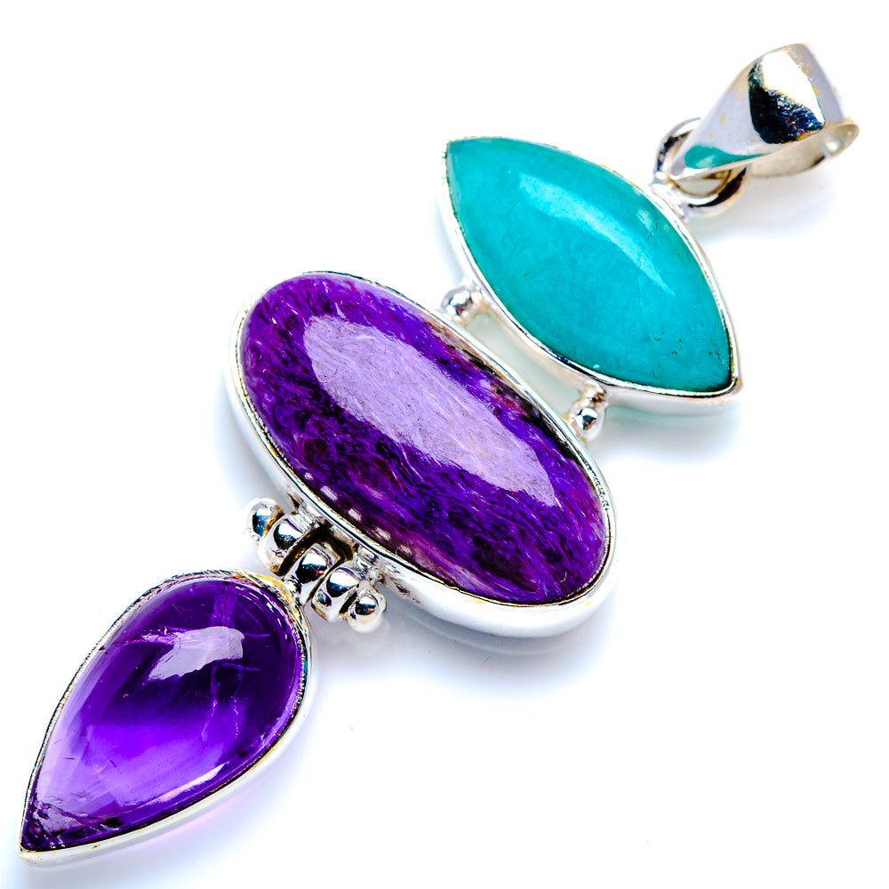 Charoite, Amethyst, Larimar 925 Sterling Silver Pendant 2 1/4" (925 Sterling Silver) PD38319