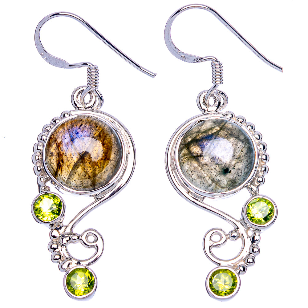 Premium Labradorite, Peridot Earrings 1 3/4" (925 Sterling Silver) E1186