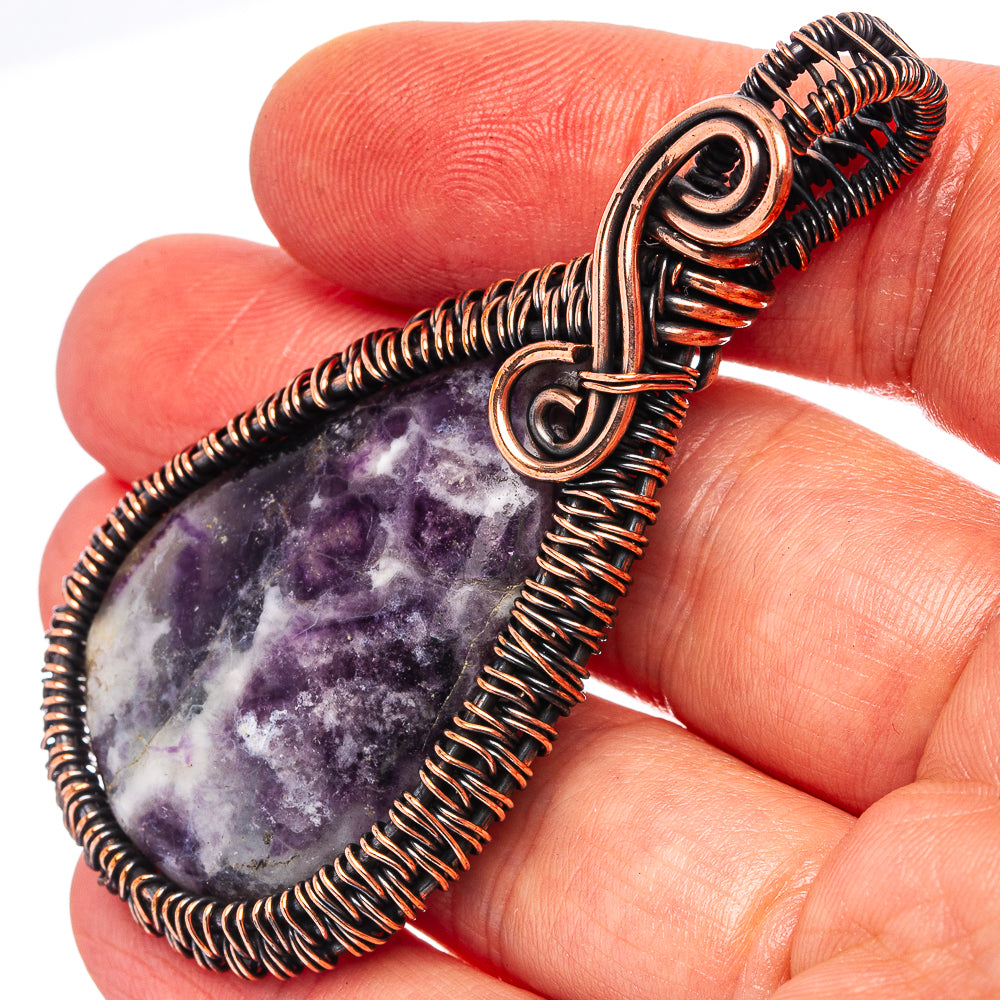 Lepidolite Wire Wrap Pendant 2 1/2" (Oxidized Copper)