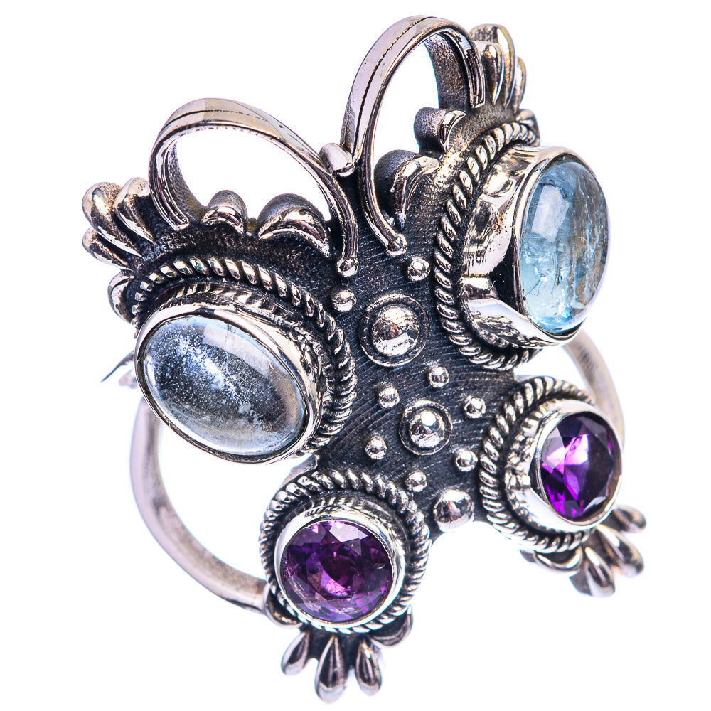Large Natural Aquamarine, Amethyst Ring Size 9 (925 Sterling Silver) R142352