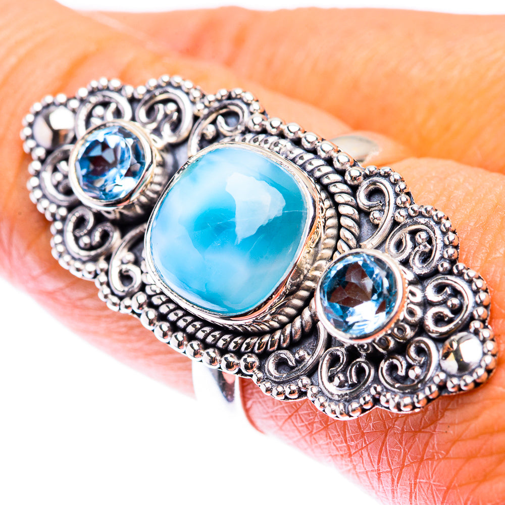 Large Larimar, Blue Topaz Ring Size 8.25 (925 Sterling Silver) RING140271