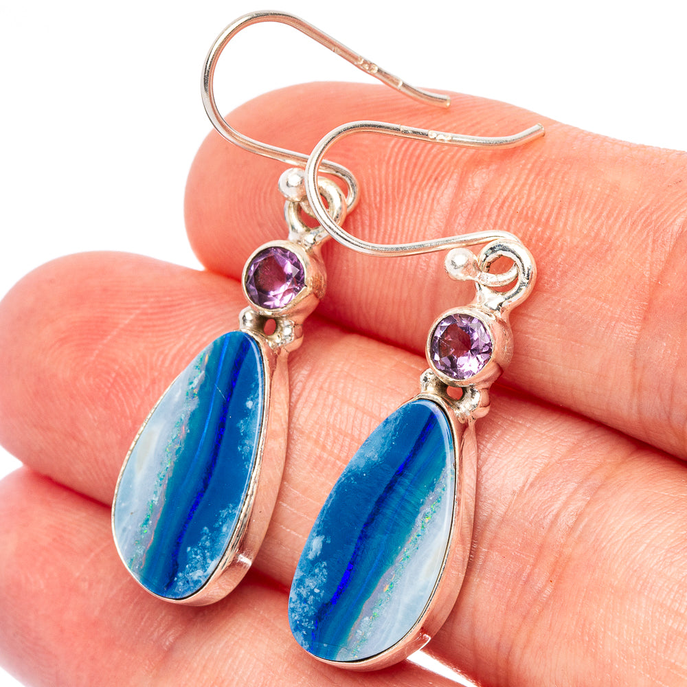Rare Doublet Opal, Amethyst Earrings 1 5/8" (925 Sterling Silver) E2616