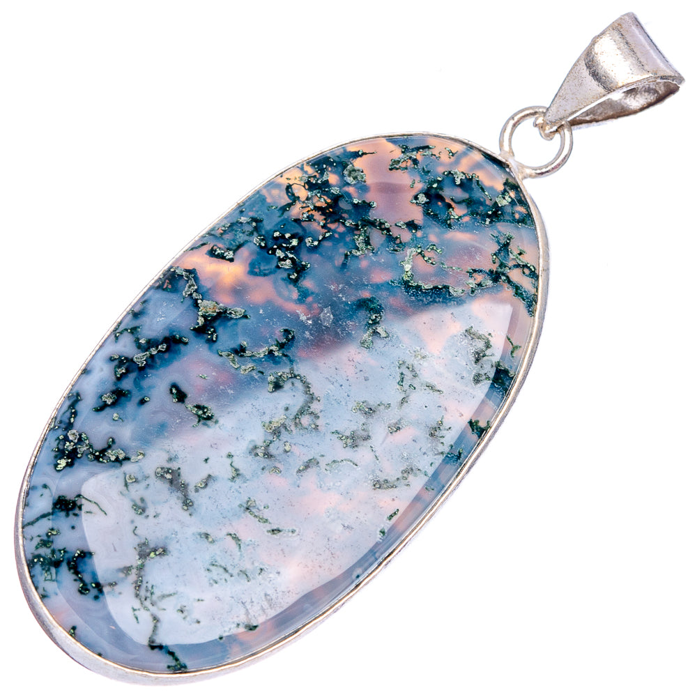 Green Moss Agate Pendant 2 1/8" (Silver Plated)