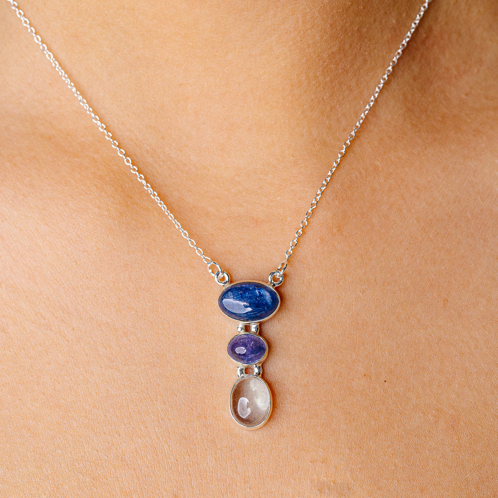Rainbow Aquamarine, Kyanite, Tanzanite Necklace 16.25" (925 Sterling Silver) N90255