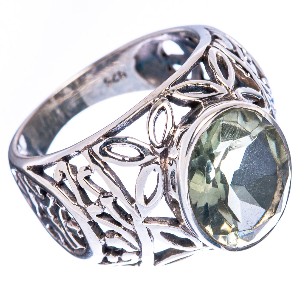 Faceted Green Amethyst Ring Size 6.5 (925 Sterling Silver) R2341