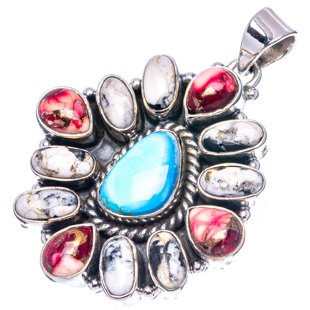 Rare Golden Hills Turquoise, Red Dahlia Mohave Turquoise, Wild Horse Jasper Native Style Pendant 1 7/8" (.925 Sterling Silver)
