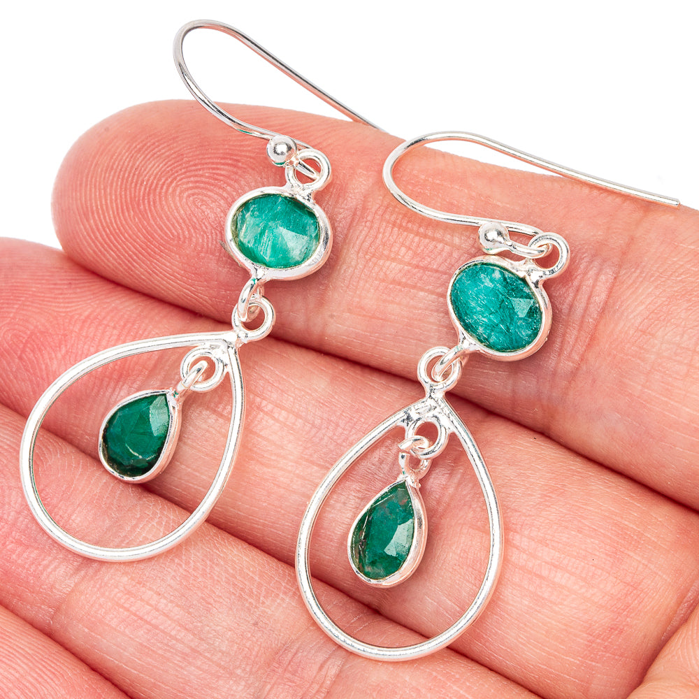 Emerald Dainty Earrings 1 7/8" (925 Sterling Silver) E433126