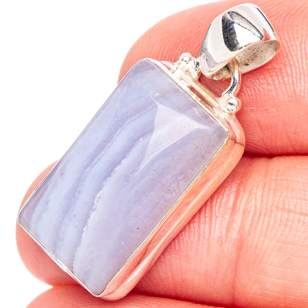 Blue Lace Agate Pendant 1 1/4" (.925 Sterling Silver)