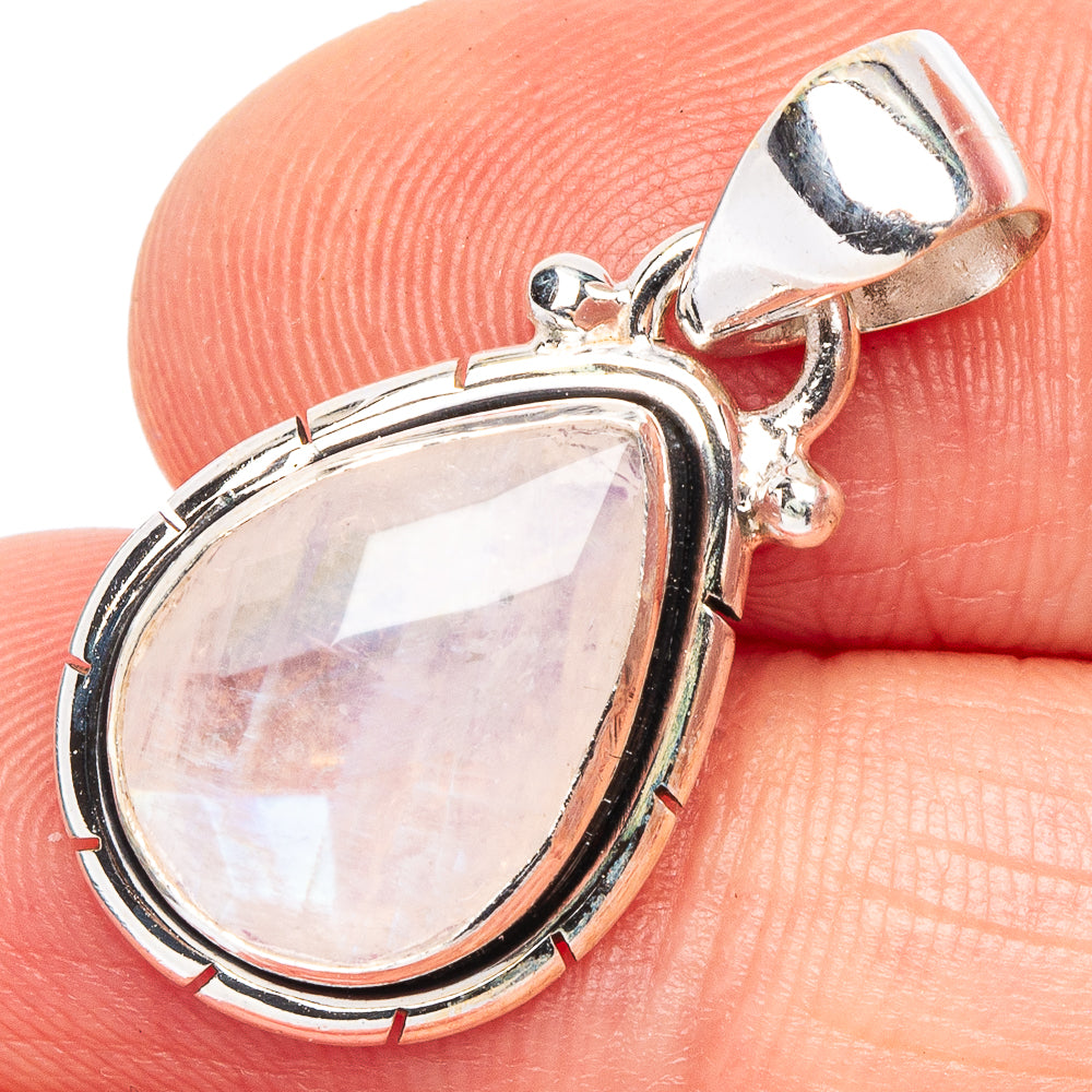 Faceted Rainbow Moonstone Pendant 1 1/8" (925 Sterling Silver) P44949