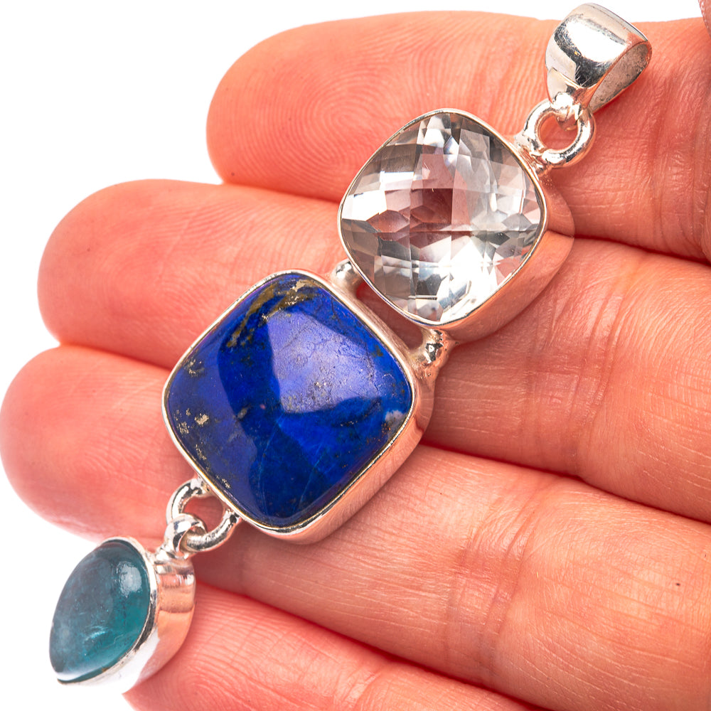 Lapis Lazuli, White Quartz, Blue Fluorite 925 Sterling Silver Pendant 2 3/8" (925 Sterling Silver) PD38654
