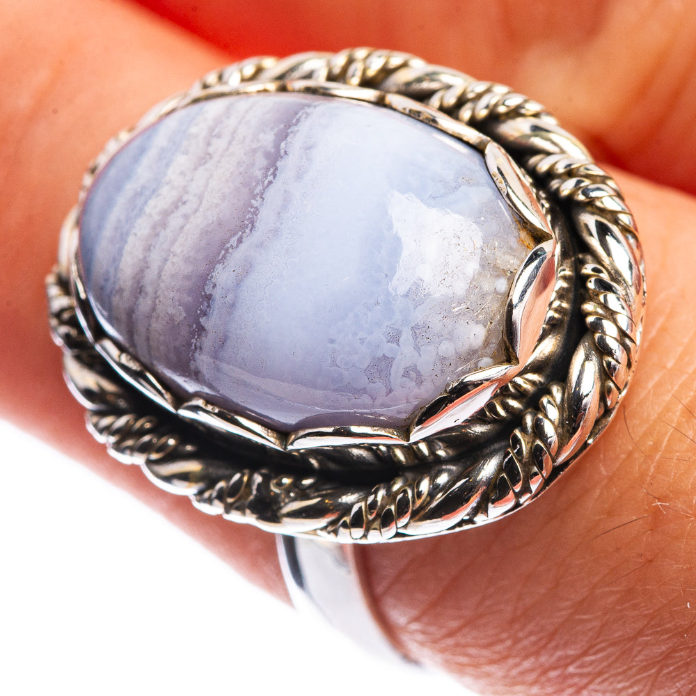 Blue Lace Agate Ring Size 8 (925 Sterling Silver) R144102
