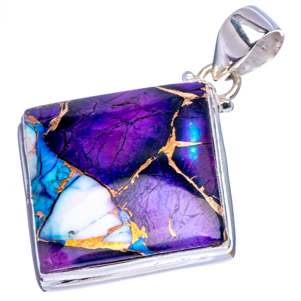 Purple Dahlia Mohave Turquoise Pendant 1 5/8" (.925 Sterling Silver)