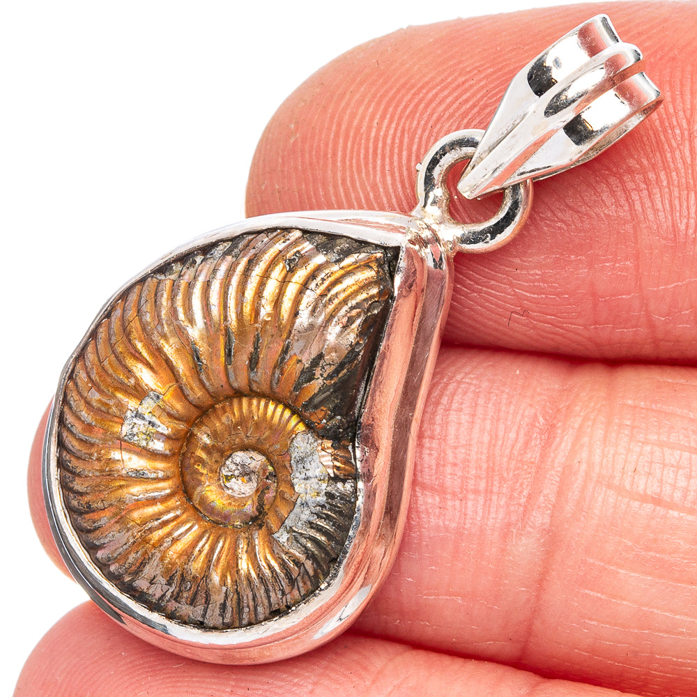 Rare Ammonite Fossil Pendant 1 3/8" (925 Sterling Silver) P40463