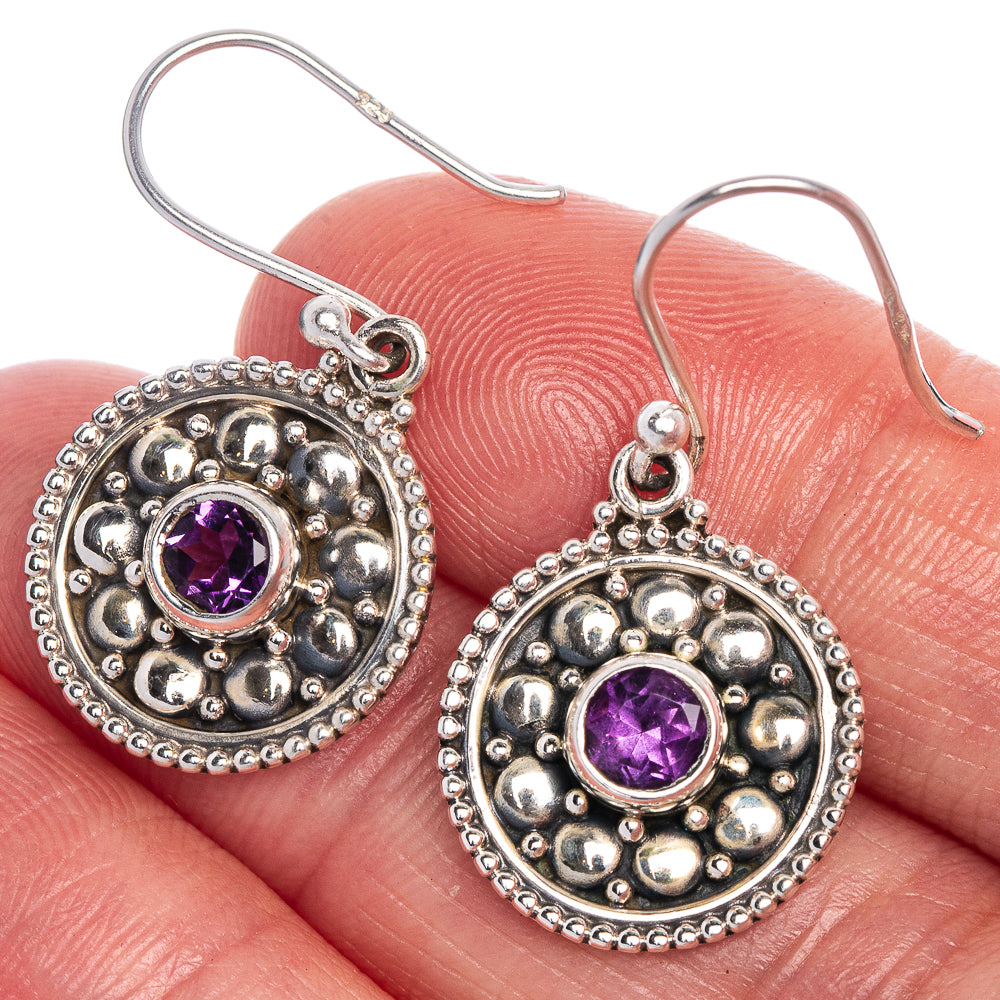 Faceted Amethyst Earrings 1 1/4" (925 Sterling Silver) E1010