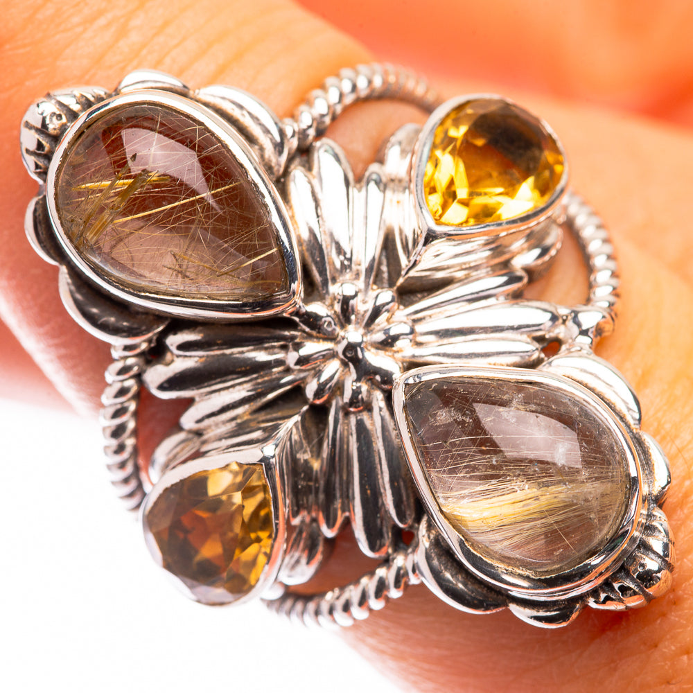 Large Rutilated Quartz, Citrine Ring Size 7.75 (925 Sterling Silver) R141413