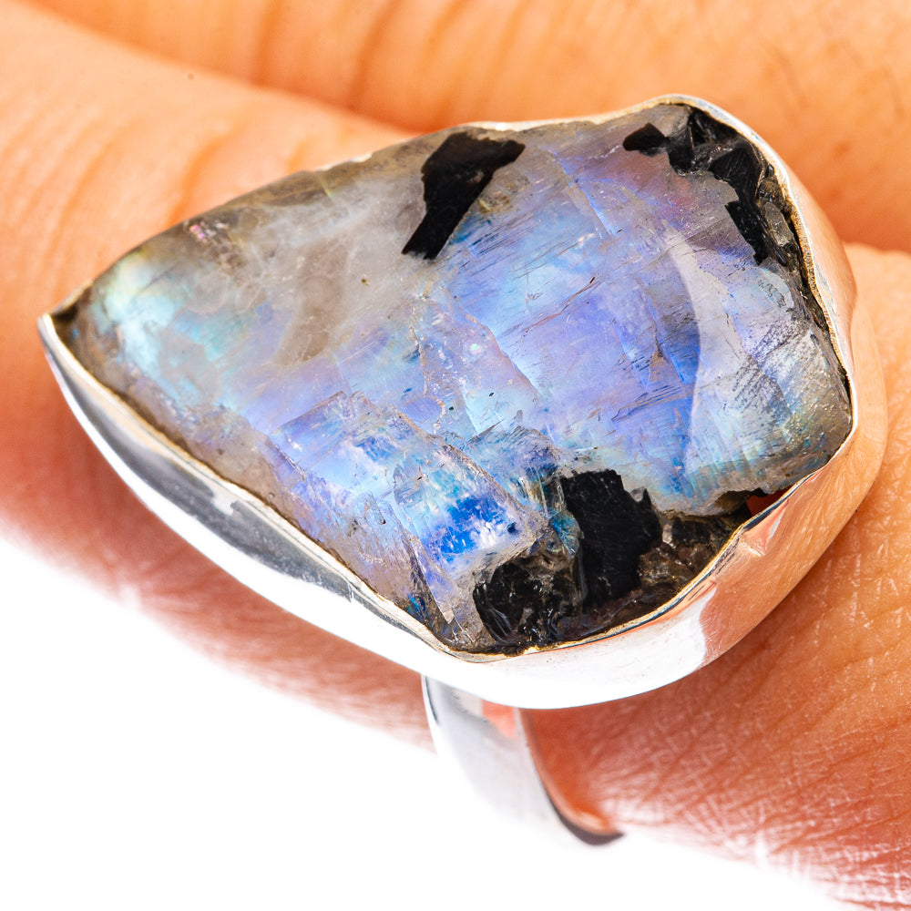 Large Raw Rainbow Moonstone Ring Size 11 (925 Sterling Silver) R142755