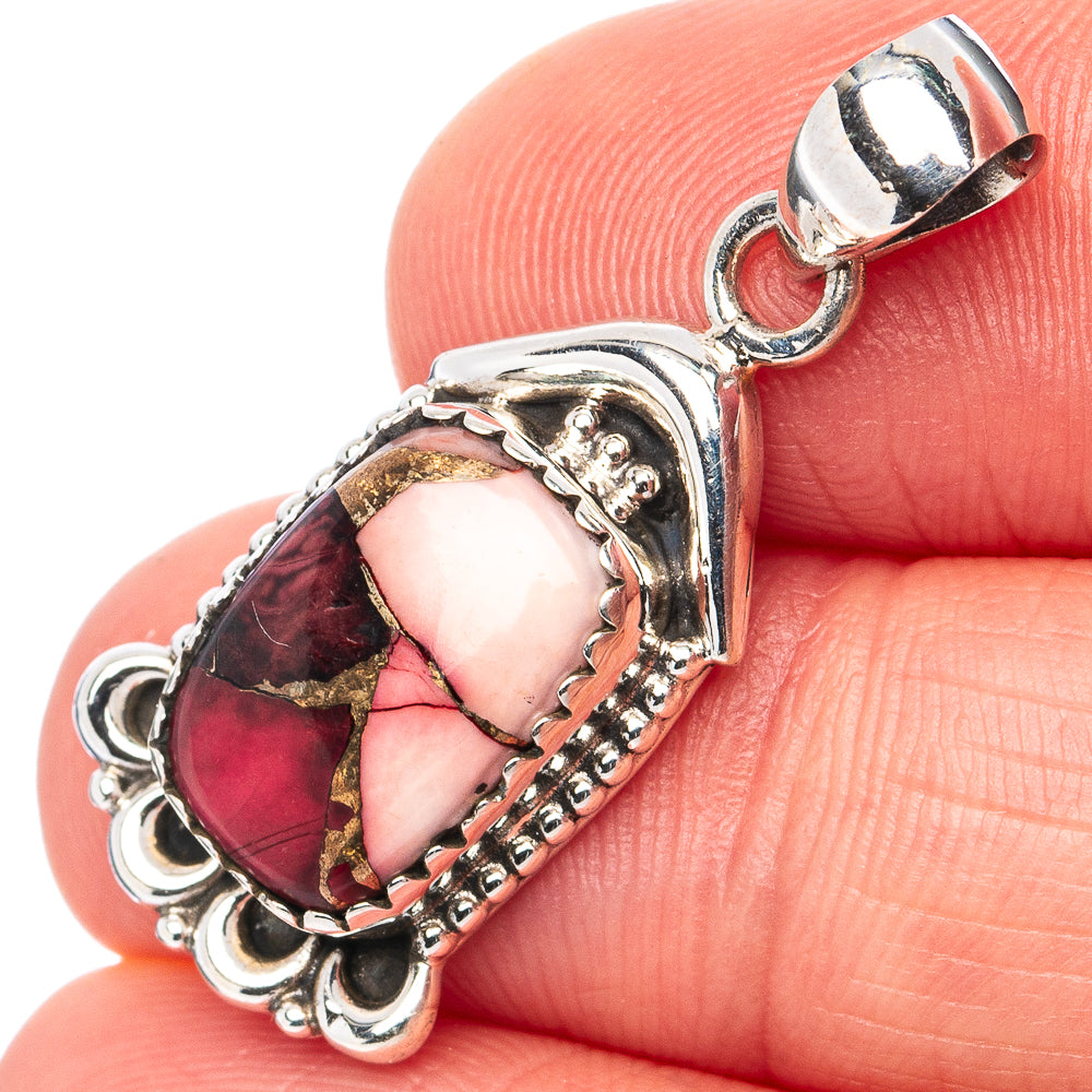 Red Dahlia Mohave Turquoise Pendant 1 1/4" (.925 Sterling Silver)